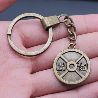 Vintage Weightlifting Pendant Keychain - Antique Light & Dark Bronze