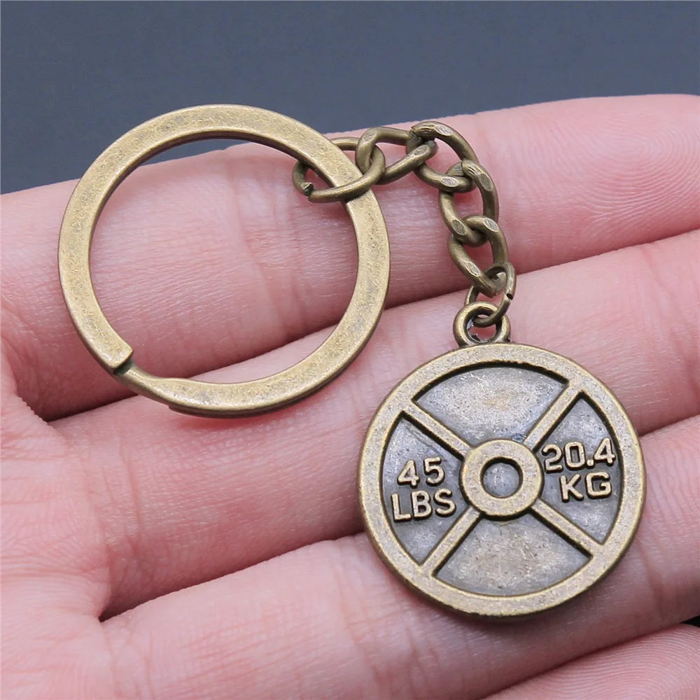 Vintage Weightlifting Pendant Keychain - Antique Light & Dark Bronze