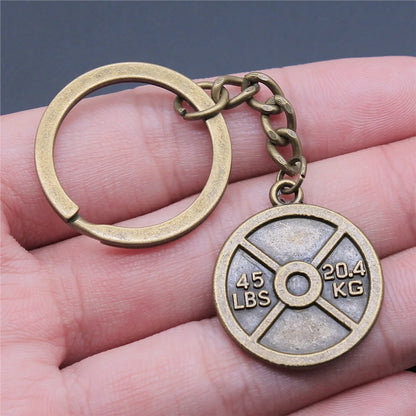 Vintage Weightlifting Pendant Keychain - Antique Light & Dark Bronze
