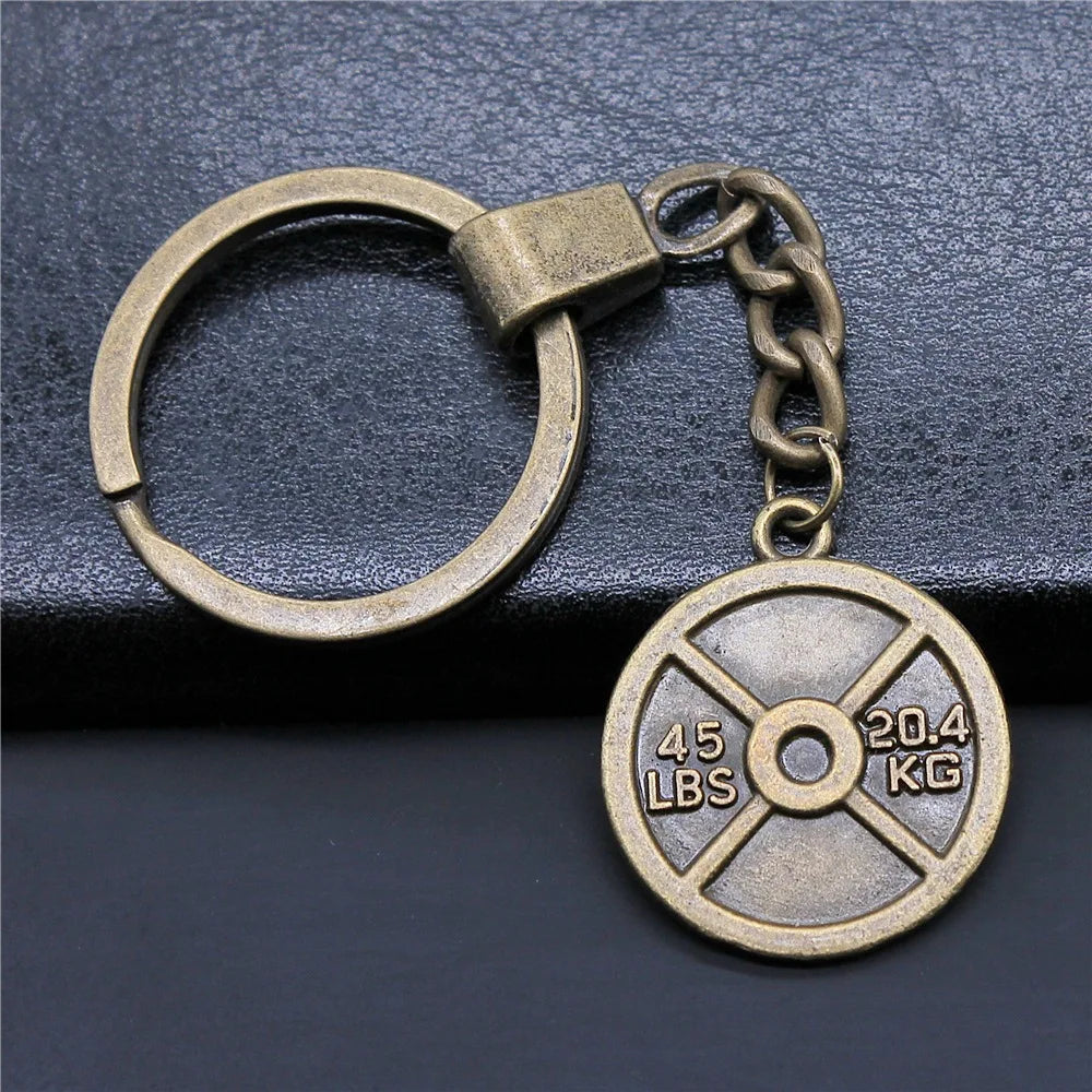 Vintage Weightlifting Pendant Keychain - Antique Light & Dark Bronze