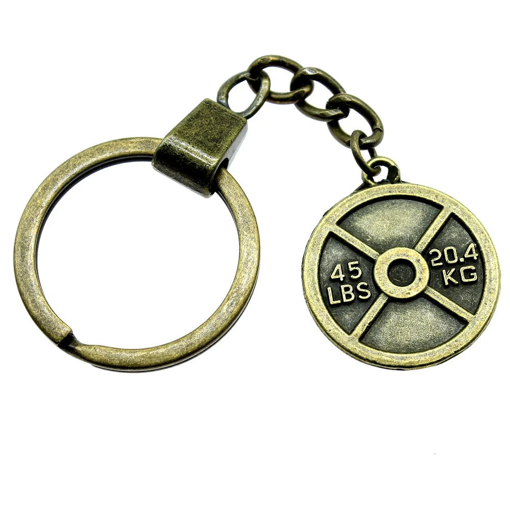 Vintage Weightlifting Pendant Keychain - Antique Light & Dark Bronze