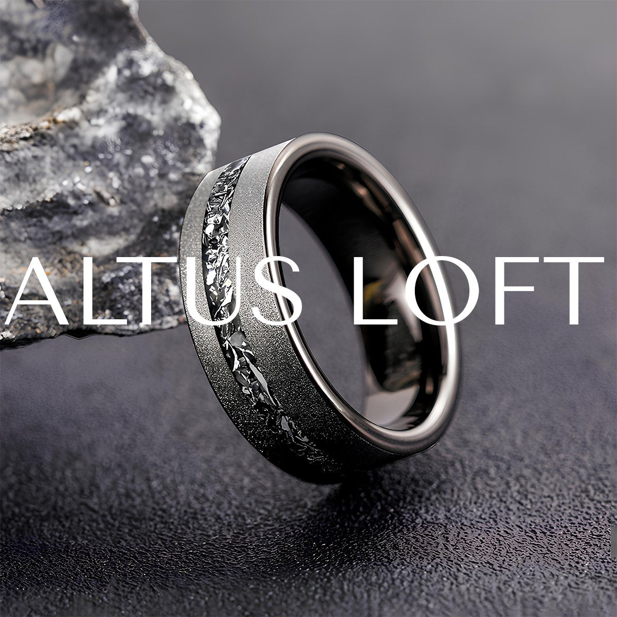 Men's Obsidian Titan Tungsten Ring - ALTUS LOFT - ALTUS LOFT - US Size 7 - - Men's Obsidian Titan Tungsten Ring - CJLX196268501AZ
