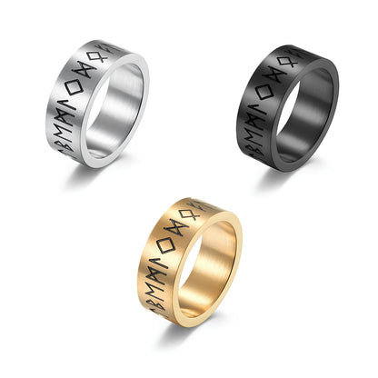 Men's Oracle Script Titanium Rings - ALTUS LOFT - ALTUS LOFT - Black - 8 - Men's Oracle Script Titanium Rings - CJLX133753813MN