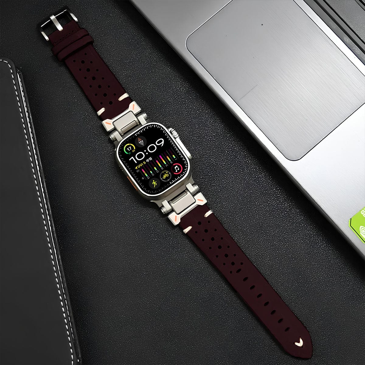 ClassicTouch - Genuine Leather Watchband - ALTUS LOFT - ALTUS LOFT - Wine Red - Apple Watch 42mm - ClassicTouch - Genuine Leather Watchband - red brown-for Apple Watch 42mm