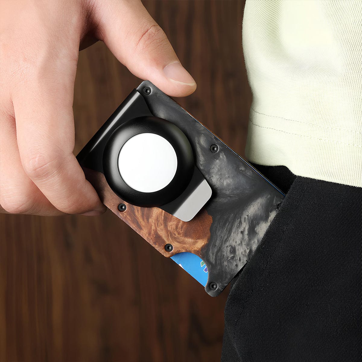 Timber Resin Air Tag Wallet - ALTUS LOFT - ALTUS LOFT - Black and Brown - - Timber Resin Air Tag Wallet - 1005006065589514-Black